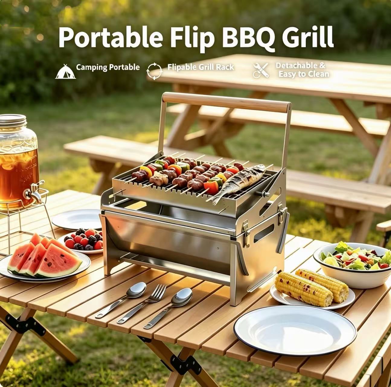 Camp Grill Portable Folding - شواية فحم محمولة مصنوعة من الفولاذ