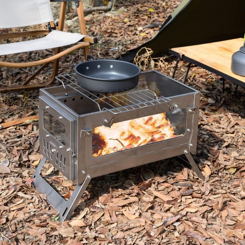 430 الفولاذ المقاوم للصدأ المح - مراجعة Camping Cooking Wood Stove وسعره