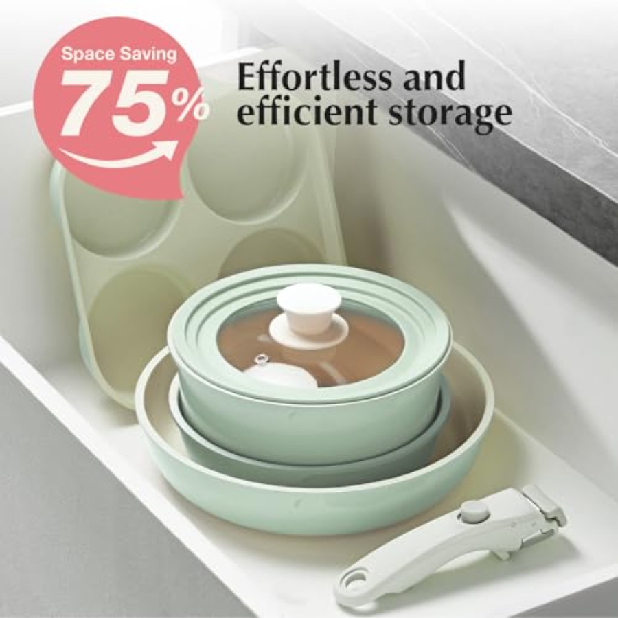 طقم أواني طهي سيراميك غير لاصق - مراجعة Camping Cooking Set Detachable Handle وسعره