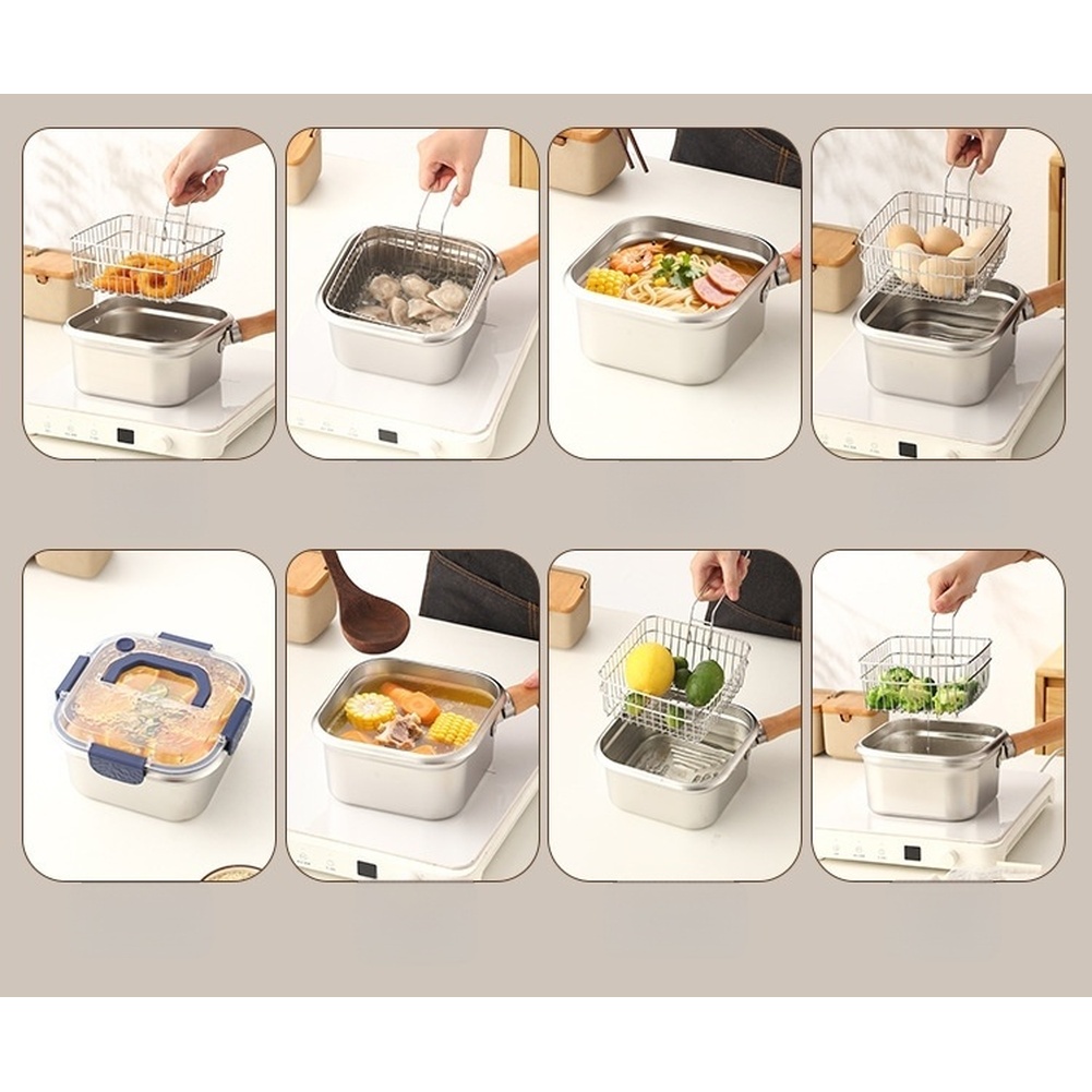 طقم مقلاة مربعة من الفولاذ الم - مراجعة Camping Cooking Set Detachable Handle وسعره
