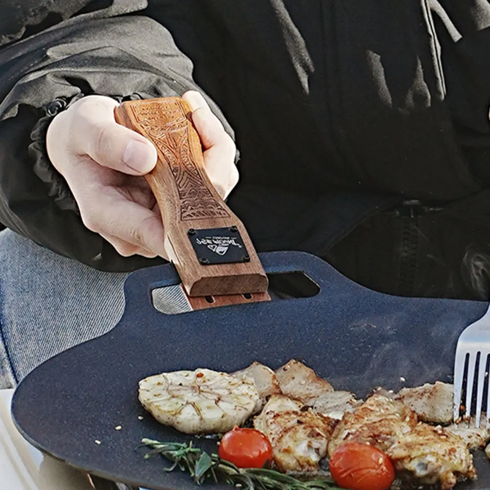 مقبض شواية خشبي طبيعي للاستخدا - مراجعة Camping Cooking Set Detachable Handle وسعره