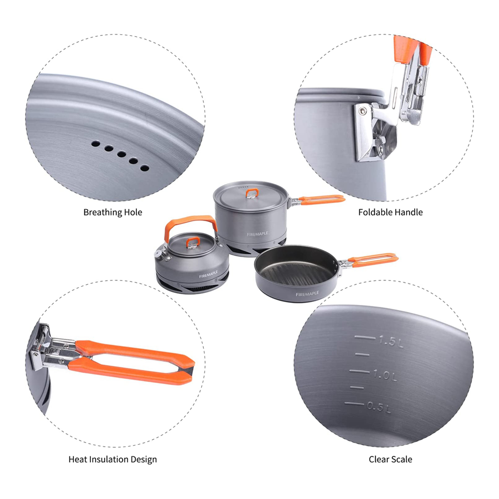 النار القيقب التخييم تجهيزات ا - مراجعة Camping Cooking Pan Set وسعره