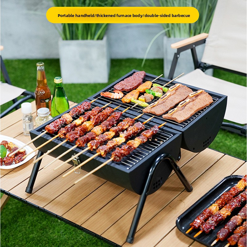 شواية خارجية مزدوجة الجوانب، ش - مراجعة Camp Grill Portable Folding وسعره