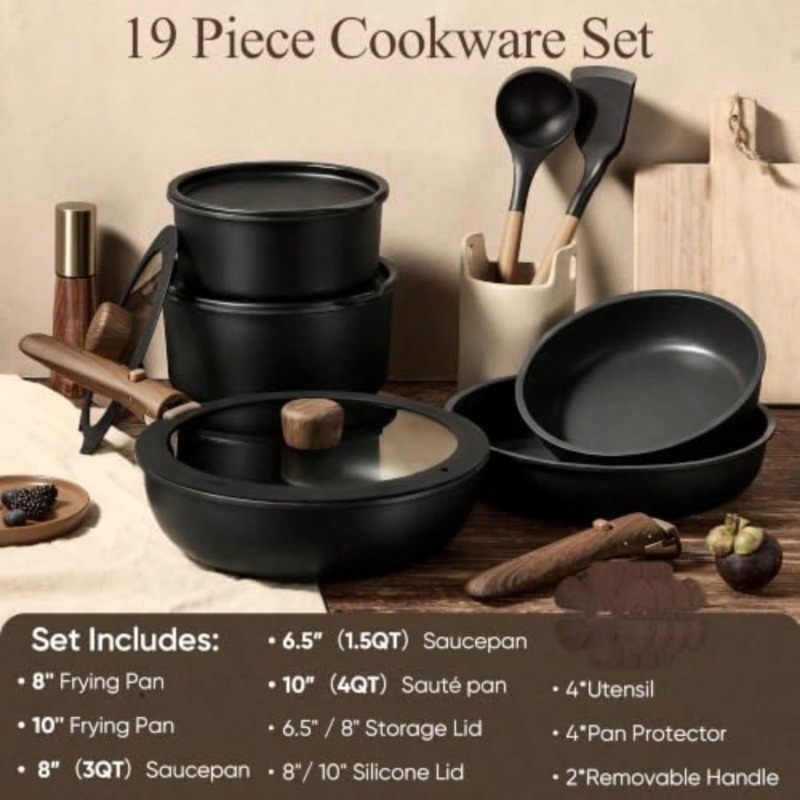 مجموعة أواني طهي مكونة من 19 ق - مراجعة Camping Cooking Set Detachable Handle وسعره